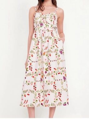 GAP Scallop Bow Floral Fruit Summer Midi Dress with Adjustable Straps XS